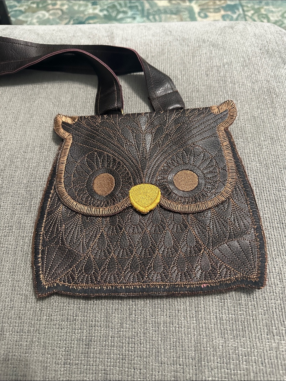 Brown Owl Crossbody Bag with Yellow Beak Accent